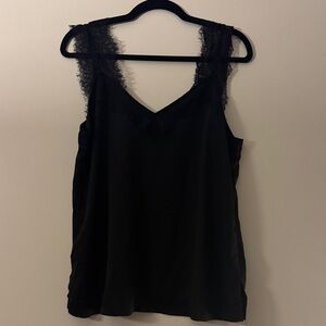 Black Lace-Trim V-Neck Tank Top - Women